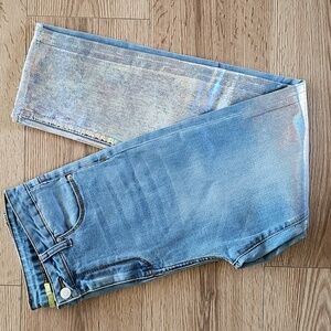 Gianni Bini Iridescent Blue Straight Leg Jeans, Size Medium